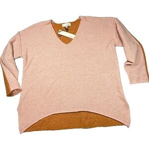 PINCH Ultra Soft V-Neck 2-Tone Pullover Sweater Pink/brown NWT